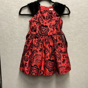 Wonder Nation Girls Red Special Occasion Dress Size 5 Holiday Ties Faux Fur